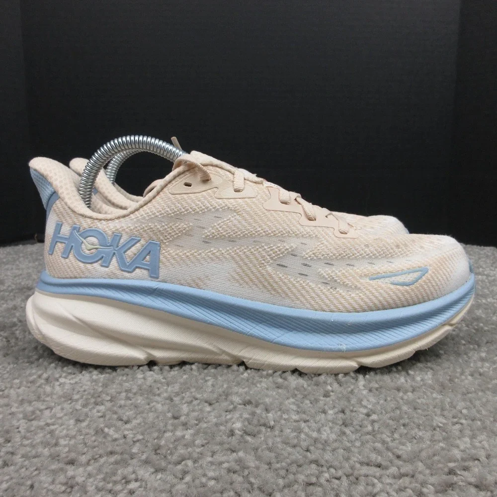 Hoka One One Sneakers Womens Size 9 B US Beige Blue Clifton 9 Shoes Trainers
